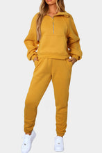 Load image into Gallery viewer, Yellow Half Zip Sweatshirt and Sweatpants Sports Set
