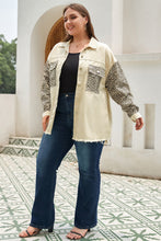 Load image into Gallery viewer, Apricot Plus Size Leopard Sleeve Raw Hem Denim Jacket
