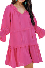 Load image into Gallery viewer, Rose Split V Neck Tiered Frill Babydoll Loose Dress
