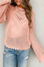 Load image into Gallery viewer, Pink Hollowed Eyelets Knit Bell Sleeve Sweater
