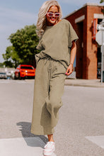 Load image into Gallery viewer, Apricot khaki Textured Loose Fit T Shirt and Drawstring Pants Set
