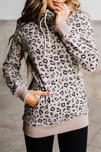 Load image into Gallery viewer, Leopard Kangaroo Pocket Drawstring High Neck Hoodie
