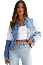 Load image into Gallery viewer, Color Block Denim Patchwork Frayed Hem Jacket
