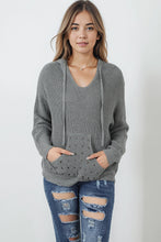 Load image into Gallery viewer, Gray Rivet Kangaroo Pocket Hooded Sweater
