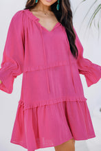 Load image into Gallery viewer, Rose Split V Neck Tiered Frill Babydoll Loose Dress
