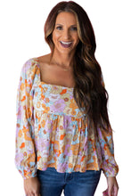 Load image into Gallery viewer, Multicolor Floral Square Neck Puff Sleeve Babydoll Blouse
