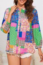 Load image into Gallery viewer, Multicolor Floral Patchwork Print Buttoned Puff Sleeve Shirt
