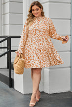 Load image into Gallery viewer, Oatmeal Leopard Print Ruffle Long Sleeve Plus Size Mini Dress
