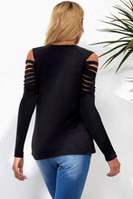 Load image into Gallery viewer, Black Mesh Patch Ripped Long Sleeve Top
