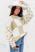 Load image into Gallery viewer, Flaxen Checkered Print Drop Shoulder Sweater
