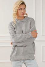 Load image into Gallery viewer, Light Grey Chunky Knit Turtle Neck Drop Shoulder Sweater
