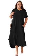Load image into Gallery viewer, Plus Size V Neck Rolled Cuffs Maxi Dress
