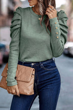 Load image into Gallery viewer, Green Buttoned Puff Long Sleeve Sheath Top
