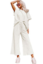 Load image into Gallery viewer, Bright White Textured Loose Fit T Shirt and Drawstring Pants Set
