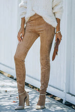 Load image into Gallery viewer, Khaki High Waist Faux Suede Skinny Leggings
