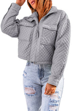 Load image into Gallery viewer, Gray Quilted Pocketed Zip-up Cropped Jacket
