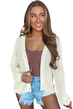 Load image into Gallery viewer, Beige Plain Hollowed Knit Button Front Cardigan
