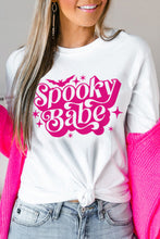 Load image into Gallery viewer, White Spooky Babe Bat Print Halloween Crewneck T Shirt
