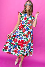 Load image into Gallery viewer, Multicolor Flutter Sleeve V Neck High Waist Floral Midi Dress
