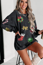 Load image into Gallery viewer, Black Sequined Christmas Graphic Corded Sweatshirt
