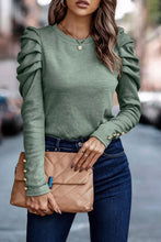 Load image into Gallery viewer, Green Buttoned Puff Long Sleeve Sheath Top
