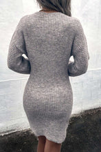 Load image into Gallery viewer, Gray V Neck Bodycon Sweater Dress
