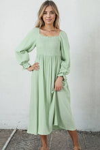 Load image into Gallery viewer, Green Smoked Flounce Sleeve Textured Empire Waist Maxi Dress

