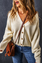 Load image into Gallery viewer, Beige Plain Knitted Buttoned V Neck Cardigan
