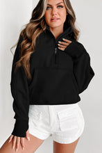 Load image into Gallery viewer, Black Zip Up Stand Collar Ribbed Thumbhole Sleeve Sweatshirt
