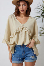 Load image into Gallery viewer, V Neck Draped Batwing Sleeve Ruffle Top
