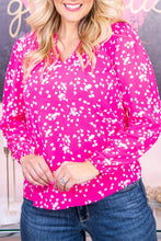 Load image into Gallery viewer, Dark Pink Plus Size Floral Print Ruched Split Neck Blouse
