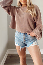 Load image into Gallery viewer, Khaki Cording Drop Shoulder Puff Sleeve Casual Blouse
