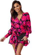 Load image into Gallery viewer, Floral Print V Neck Wrap Bishop Sleeve Ruffle Tiered Mini Dress
