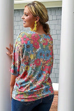 Load image into Gallery viewer, Multicolor Floral Print V Neck Half Sleeve Blouse

