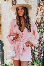 Load image into Gallery viewer, Pink Ripped Surplice V Neck Bubble Sleeve Romper
