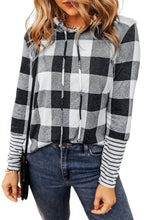 Load image into Gallery viewer, Multicolour Plaid Striped Patchwork Drawstring Hoodie
