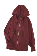 Load image into Gallery viewer, Brown Raw Edge Exposed Seam Full Zip Hoodie
