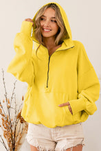 Load image into Gallery viewer, Yellow Ribbed Trim Kangaroo Pocket Zipped Hoodie
