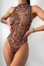 Load image into Gallery viewer, Abstract Swirl High Neck Mesh Sleeveless Bodysuit
