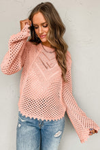 Load image into Gallery viewer, Pink Hollowed Eyelets Knit Bell Sleeve Sweater
