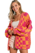 Load image into Gallery viewer, Multicolor Open Front Mixed Checkered Pattern Knit Cardigan
