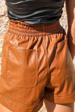 Load image into Gallery viewer, Brown Patch Pockets Faux Leather High Rise Shorts
