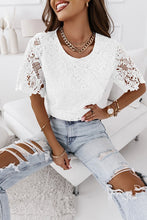 Load image into Gallery viewer, Crochet Lace Short Sleeve Blouse
