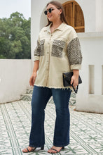 Load image into Gallery viewer, Apricot Plus Size Leopard Sleeve Raw Hem Denim Jacket
