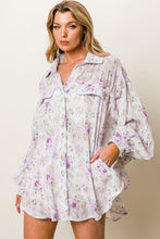 Load image into Gallery viewer, Purple Floral Print Pleated Flap Pocket Shirt
