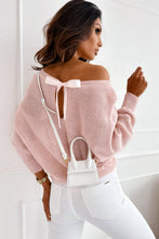 Load image into Gallery viewer, Pink Ribbon Bow Knot Dolman Sleeve Sweater
