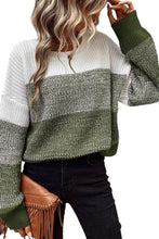 Load image into Gallery viewer, Pickle Green Color Block Drop Shoulder Ribbed Trim Sweater
