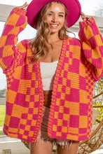 Load image into Gallery viewer, Multicolor Open Front Mixed Checkered Pattern Knit Cardigan
