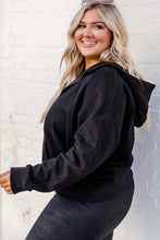 Load image into Gallery viewer, Black Half Zipper Kangaroo Pocket Plus Size Hoodie
