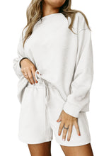 Load image into Gallery viewer, White Textured Long Sleeve Top and Drawstring Shorts Set
